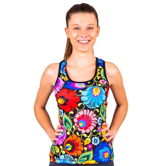 NWT fitness sport top folklore flowers no sleeve - Picture 1 of 4